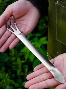 1pc Multi-Function Stainless Steel Bonsai Rake, Dual-Head Handheld Gardening Tool With 3-Prong Cultivator And Soil Compactor Shovel, Suitable For Bonsai Bud Pruning And Soil Loosening - Multiple Styles - View 3