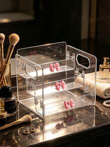 Pink Bow Desktop Organizer/Portable Three-Tier Storage Rack/Cosmetic Organizer/Suitable For Storing Lipsticks, Perfumes, Makeup Brushes, Toners, Lotions, Etc./Applicable For Bathrooms, Bedrooms, And Vanities/Desk & Drawer Organizer For Home Storage - Multicolor - View 8