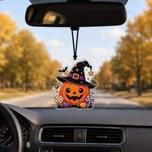 1pc AUSI Acrylic Halloween Car Hanging Ornament, Black Cat House Pumpkin Ghost Witch Funny Spooky Pattern Pendant, Car Rearview Mirror Decoration Prop, Suitable For Sedan SUV MPV Interior Party Decor Accessory - Multicolor - View 6
