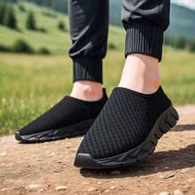 Men's All-Season Low-Top Mesh Sports Shoes, Outdoor Casual Comfortable Breathable Slip-On Sneakers, Versatile Style - Black - View 3