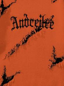 ANDREILEE 男士萬聖節毛衣，時尚休閒百搭日常通勤居家穿著，做舊流蘇字母圓領長袖寬鬆羅紋套頭衫，秋冬款 - 橘色 - 查看 6