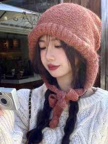 Winter Wool Knitted Hat Adjustable Drawstring Dual Purpose Earflap Hat And Knitted Bag Slouch Beanie Baggy Skull Cap - Multicolor - View 1