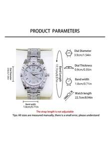 4pcs Luxury Women's Quartz Watch Set, Including 1 Silver Rhinestone Dial Metal Band Quartz Watch, Rhinestone Infinity Symbol Bracelet, Polished Heart-Shaped Open Bangle, Rhinestone Bracelet - A Sweet And Elegant Women's Accessory Set - Silver - View 4