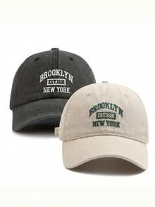 BONNY BOOM 2件裝 CALIFORNTA + BROOKLYN 刺繡棒球帽/卡車帽，中性復古水洗，Y2K 戶外防曬可調節旅行度假禮物，適合朋友、家人、萬聖節、聖誕節、母親節、父親節、新年、婚禮、感恩節、單身派對、開學季、學生校園季、教師節、嘉年華 - 米色+水洗黑 - 查看 9