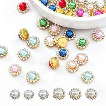 100PCS Colorful Pearl Rhinestones, Flower Decorative Rivets, 10/12mm Diameter Sunflower Rhinestones, Suitable For DIY Handmade Glue Backing, Holiday Party Headbands, Hats, Shoes, Bags, Clothing Decoration - Sunflower Pearl Rhinestone - View 1