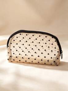 1pc Fashion Mesh Heart Makeup Bag, Travel Toiletry Bag, Large Capacity Storage Bag, Suitable For Toiletries And Essentials Storage, Girls Holiday Gift - Heart Mesh Storage Bag - View 2