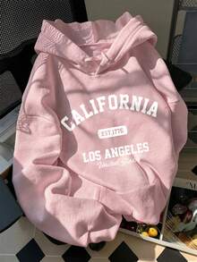Women's Hooded Sweatshirt, Autumn/Winter New Graphic & Letter Print, Drawstring Design, With Pockets, Casual Versatile Loose Fit Top, Fashion Fall - Light Pink - View 7