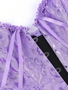 束胸上衣 罩胸式 Bustier 經典緹花 無肩帶 心形領 荷葉邊飾 腰部塑形 復古宮廷風 收腹束腰 萬聖節服裝 - 淡紫色 - 查看 6