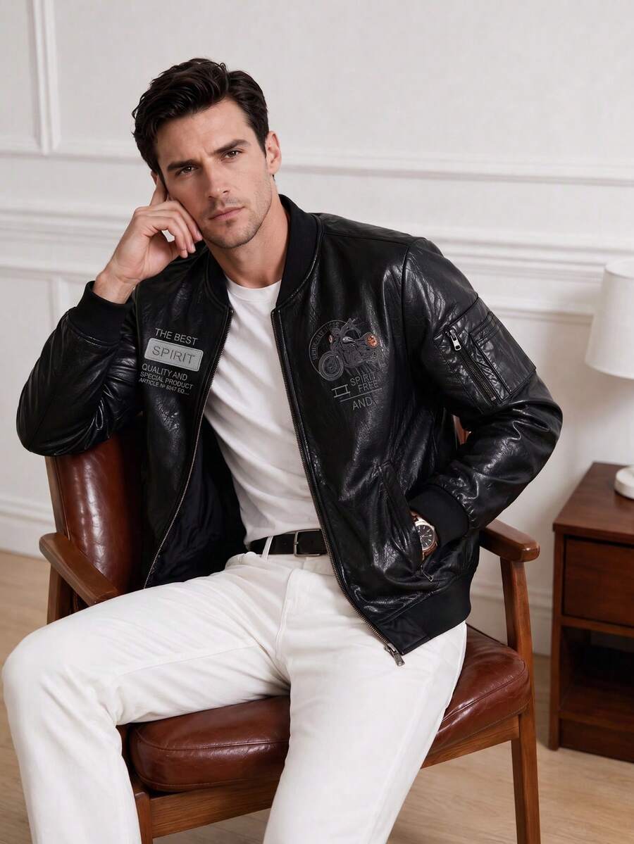 Men's New Autumn Fashion Casual Baseball Collar Jacket - Black - View 1