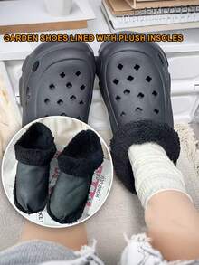 1 Pair Winter Plush Black Wearable Shoe Liners, Warm Fleece Soft Removable Inner Shoe Covers, Suitable For Clogs, Garden Shoes, House Slippers, Holiday And Party Gift - Black - View 2