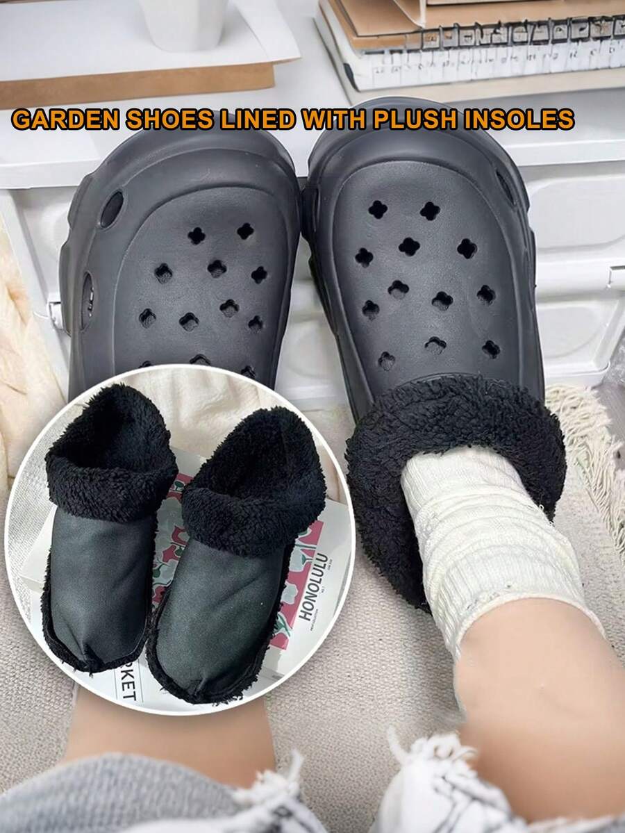 1 Pair Winter Plush Black Wearable Shoe Liners, Warm Fleece Soft Removable Inner Shoe Covers, Suitable For Clogs, Garden Shoes, House Slippers, Holiday And Party Gift
