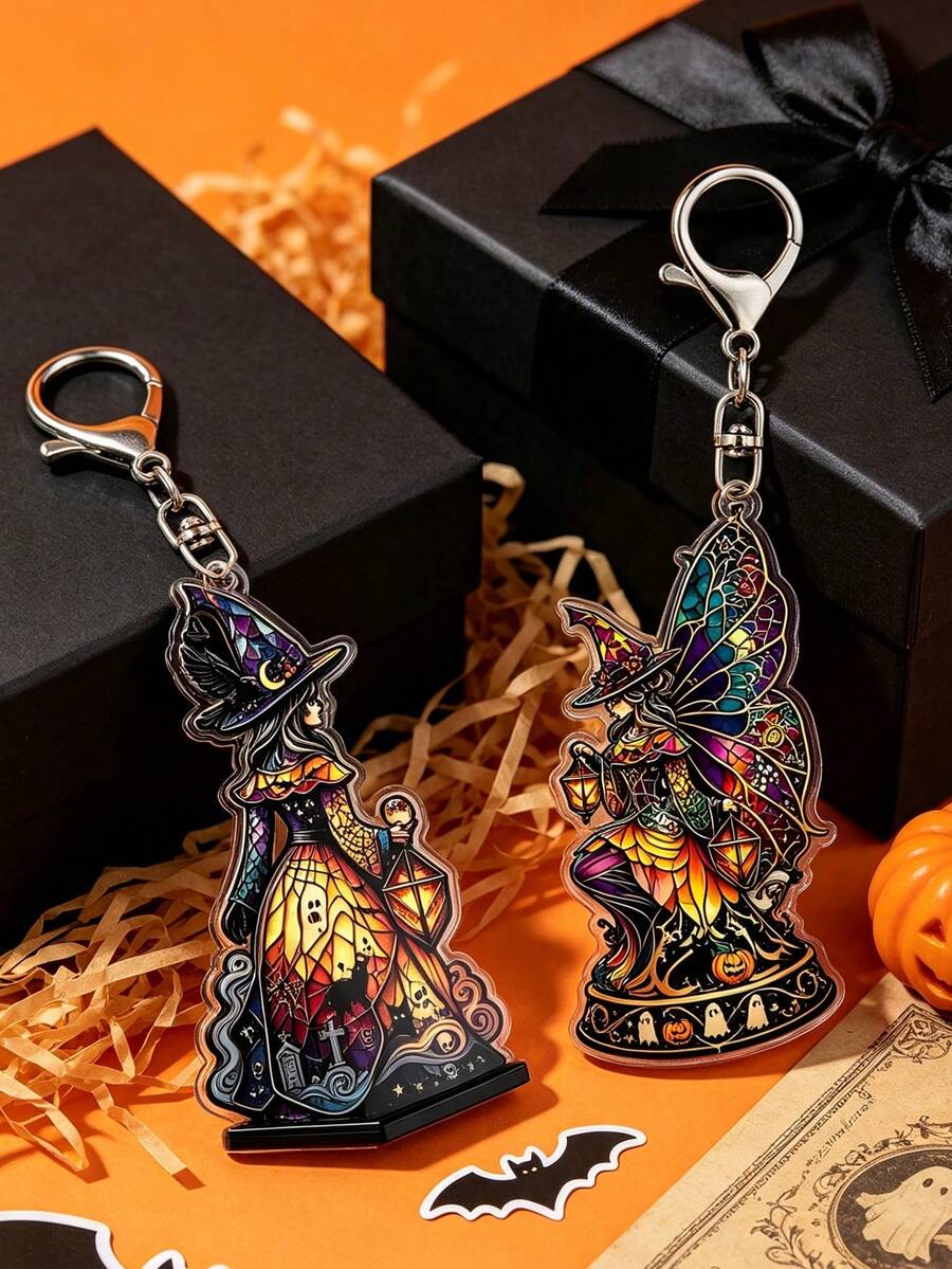 Elegant Witch Butterfly Acrylic Flat Pendant, Keychain, Bag Accessories, Keyrings For Bags, Christmas Tree Decoration, Home Wall Decor, Suitable For Halloween Party, Holiday Celebration, Daily Commute, Suitable For Women's Daily Commute, Shopping, Business Travel, Party Banquet, Also A Gift For Women And Girls For Back To School, Teacher's Day, Birthday And Special Occasions - Multicolor - View 1