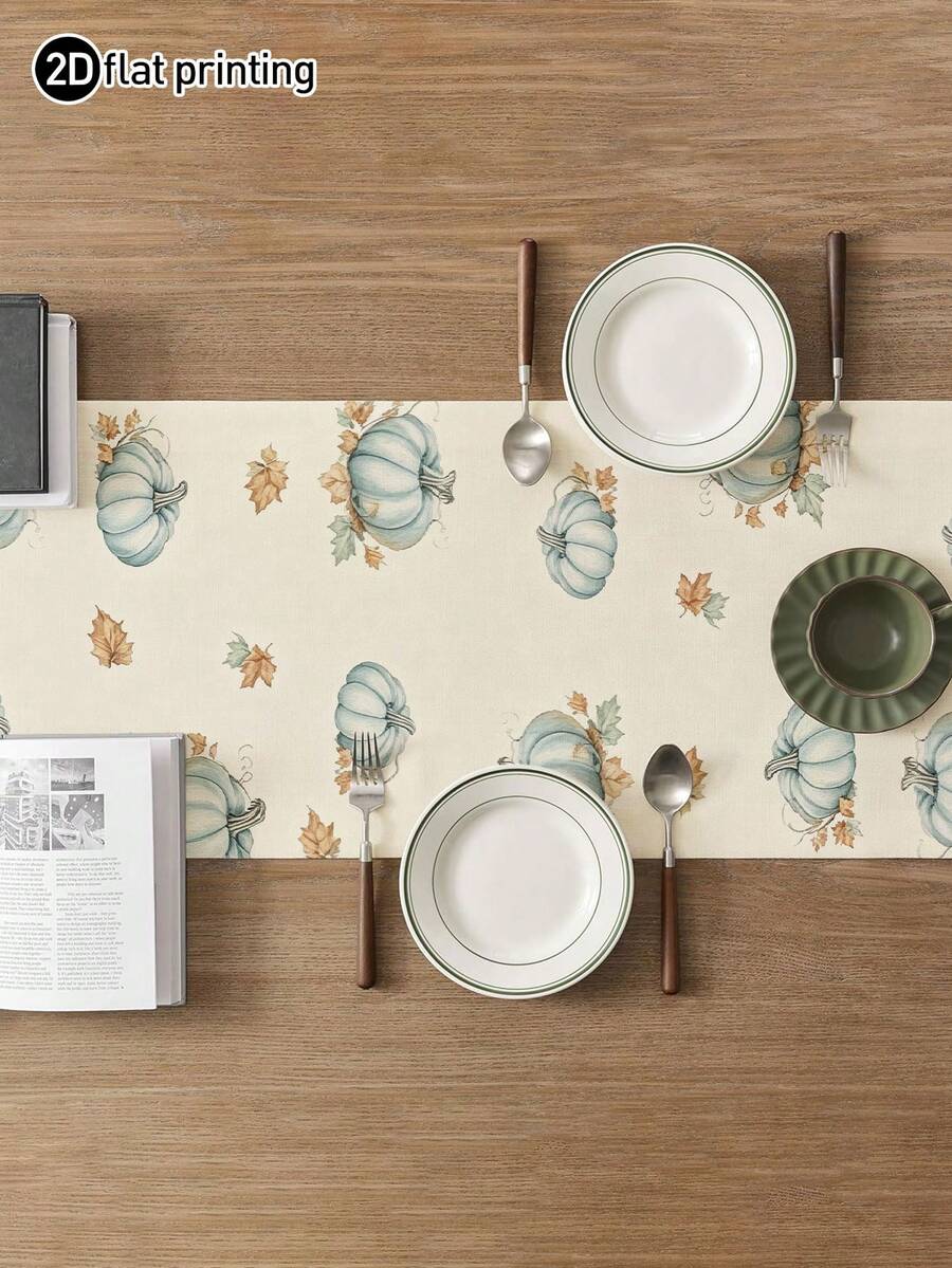 1pc,Autumn Style Table Runner,Pumpkin Print,Microwave Dust Cover,Protective Cover,Rectangular Tablecloth,Washable,Suitable For Home Dinner,Coffee Table,Kitchen And Dining Room Decor,Dining Table Decoration Party And Scene Decor,Home Decor,Outdoor Patio Table Runner Decor,Entryway Decor,Fireplace Cloth Decor - Multicolor - View 1