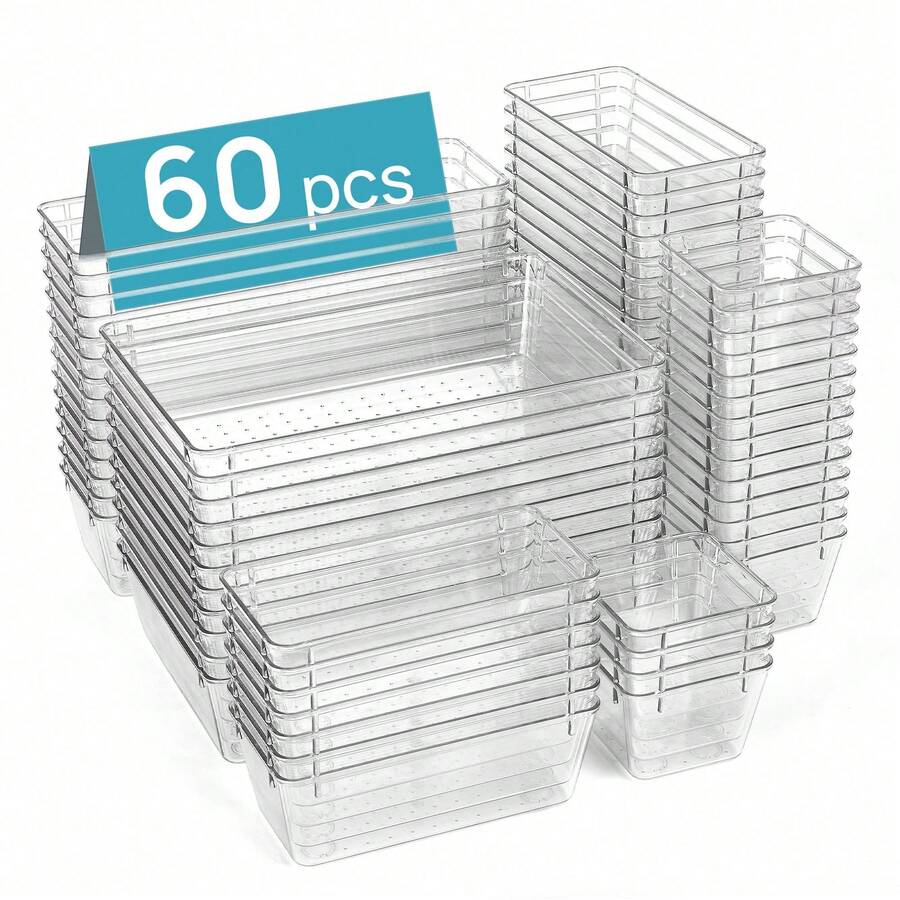1/3/5pcs PP Transparent Plastic Drawer Storage Boxes, 4 Sizes Multi-Functional Bathroom Vanity Organizer Tray, Non-Slip Storage Box, Suitable For Cosmetics, Jewelry, Bedroom, Kitchen Utensils And Office Supplies