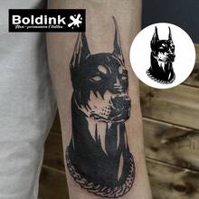 Boldink 1PC Pointy Ear Doberman Temporary Tattoo Sticker, Waterproof Body Art Tattoo Sticker, Lasts 1-2 Weeks, Plant Juice Formula, And Gentle, Non-Irritating, Perfect For Daily Wear, Body Decoration, Unisex Gift, Must-Have For People - Black - View 2