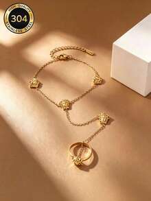 Vintage Portrait Bracelet Ring Integrated Chain, Luxury Stainless Steel 18K Gold Back Of Hand Chain, Niche Design Jewelry, Suitable For Women's Daily And Party Wear - Gold - View 1