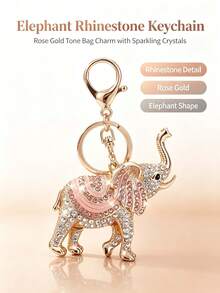 Rhinestone Elephant Keychain, Pink Enamel Lucky Elephant Bag Charm, Gold Tone Crystal Pendant For Women Purse, Handbag, Backpack Gift - Multicolor - View 2