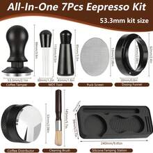 51/53.3/58mm Espresso Tamper And All-In-One Espresso Coffee Kit, Depth-Adjustable Coffee Tamper For Espresso Machine, Distributor WTD Tool Magnetic Dosing Funnel Puck Screen Cleaning Brush And Tamping Station, Ideal Coffee Accessories Set - Black - View 11