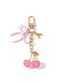 1pc Letter Shiny Cherry Bow Drip Oil Keychain, Premium Faux Fruit Phone Bag Pendant, Sweet Gentle Style Daily Outfit Accessory, Gift For Friends And Family, Souvenir Gift - Multicolor - View 7