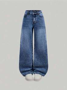 Tween Girl New Autumn/Winter Fashion Denim Long Pants - Medium Wash - View 6