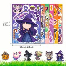 6 Sheets Halloween Puzzle Stickers,DIY Character Craft Face Stickers, Create Your Own Witch, Werewolf, Mummy, Black Cat, Ghost, Pumpkin, Halloween Party Activity Stickers For Craft Projects - Multicolor - View 3