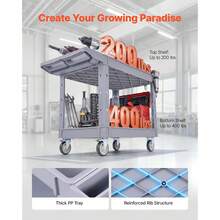 Utility Cart, 550 Lbs Capacity, 2 Tier Service Cart With 360° Swivel & Fixed Wheels (2 With Brakes), Heavy Duty Plastic Rolling With Storage Variant 1 - None - View 2