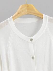 GIGOGOU Plus Size 1XL-4XL Women's Spring/Summer Lightweight Knit Cardigan, Casual Long Sleeve Hollow Out Jacket - White - View 3