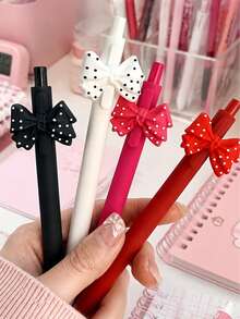 1/7pcs Multi-Color Polka Dot Bowknot Decoration Black Neutral Retractable Ballpoint Pen, Suitable For Office, School, Back To School Gift For Girls - Multi-color Polka Dot Butterfly Pen - View 2