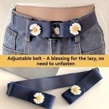 1 chiếc thắt lưng co giãn họa tiết hoa cúc tàng hình, thắt lưng dáng suông không khóa, thắt lưng jeans đan len đính đinh tán phong cách thường ngày, thắt lưng đa năng unisex không lỗ - Nhiều màu - Xem 5