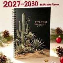 1PC A5 4-Year Monthly Planner 2027-2030 Nordic Simple Floral Cover Design, Spiral Bound 48-Month Calendar Notebook, Twin-Wire Premium Thick Paper With Tabs, Weekly Monthly Organizer For Student Office School - A5 - View 1