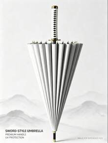 1PC Super Cool Samurai Style Umbrella, General Style Umbrella, Sword Long Handle Umbrella, Samurai Sword Style Parasol, Fashion Samurai/General Long Handle Umbrella, Waterproof Manual Open/Close, Automatic Long Handle Design, 8-Rib/16-Rib/24-Rib Steel Frame, Durable UV Protection - Straight-rib Umbrella - View 12