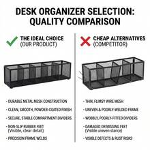 Black Mesh Pen Holder, 5-Slot Desk Organizer With Non-Slip Base, Multi-Functional Storage Caddy For Office Supplies & School Desktop - Rectangle - View 6