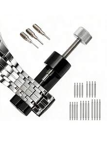 24pcs Watch Band Repair Tool Set, Watch Band & Pin Remover, Watch Band Accessories, Watch Parts, Watch Band Link Remover, Smart Watch Band Size Adjustment Tool, Watch Band Size Adjustment Set With Extra Spring Bars, Watch Repair Tools For Watch Band Adjustment & Replacement, Practical Handheld Watch Tools, Suitable For Watch Band Length Adjustment, Convenient Home Watch Repair Accessories, Suitable For Watch Enthusiasts & Watch Repair Beginners, Suitable For Daily Watch Maintenance & Watch Band Replacement - Black - View 2