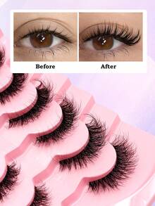 Sibeuna 7 Pairs Natural Fluffy Lashes,Clear Band Strip Lashes,Cat Eye Lashes,Faux Mink Lashes Reusable,For Daily Style Eye Makeup,Beginner-Friendly - Black - View 3