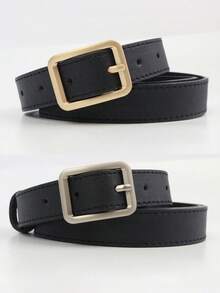 1pc Women's Belt, New Square Buckle Korean Style Simple Retro Cowboy Decoration Accessory Waist Belt, Black, Christmas Holiday Gift - Coffee - View 16