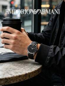 Armani Men's Classic Quartz Watch Black Dial Genuine Leather Strap 50M Water Resistant Date Display AR1692 - Black - View 3
