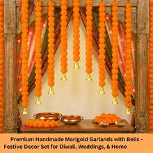 2pcs Artificial Marigold Flower Garland With Gold Bells, 59 Inch Hanging Rope, Suitable For Diwali, Wedding And Festival Decoration, Long Hanging Rope, Suitable For Day Of The Dead, Altar, Halloween And Mexican Style Decoration - Marigold - View 11