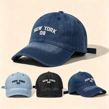 1pc NEW YORK 08 Letter Embroidered Denim Baseball Cap Washed Adjustable Soft Brim Casual Sun Hat Unisex Outdoor Sports Cap - Multicolor - View 2
