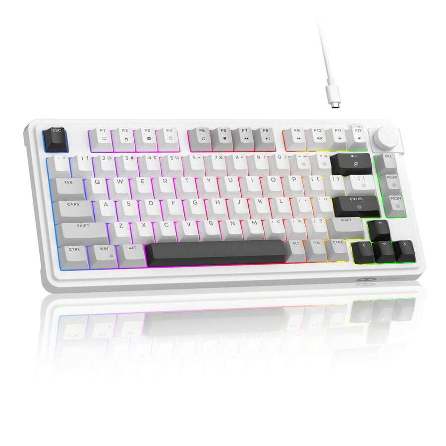 MageGee GK950 75% Wired Mini Membrane Keyboard, 80 Keys RGB Backlit Computer Keyboard, Volume Rotary Knob, 19 Keys Rollover, Two-Step Feet, Top-Printed Keycaps Silent Typing Gaming Keyboard For PC Laptop Windows