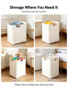 Large Capacity Foldable Laundry Basket With Wooden Handle, Bedroom Bathroom Closet Collapsible Clothes Storage Bin, Fabric Organizer Container - Multicolor - View 8