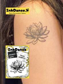 1 Set "Exquisite Lotus" Revolutionary Technology Tattoo Stickers, Semi-Permanent Tattoo, Floral Pattern, Temporary Tattoo, Long-Lasting, Women's Realistic Tattoo, Waterproof, Realistic Tattoo Effect, Plant-Based, InkDance Ink Dance, Product Number MNF032 - Black - View 7