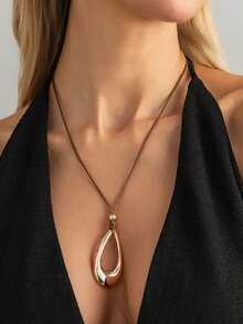 1 Set 3pcs Creative Ins Exaggerated Glossy Hollow Water Drop Stud Earrings And Adjustable Knot Necklace Set, Suitable For Women's Daily, Vacation And Party Wear - Gold - View 3