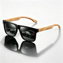 Unisex Square Wood Grain Temple Glasses, Coated Lenses, Suitable For Daily Wear, Driving, Travel, Outdoor - Multicolor - View 11