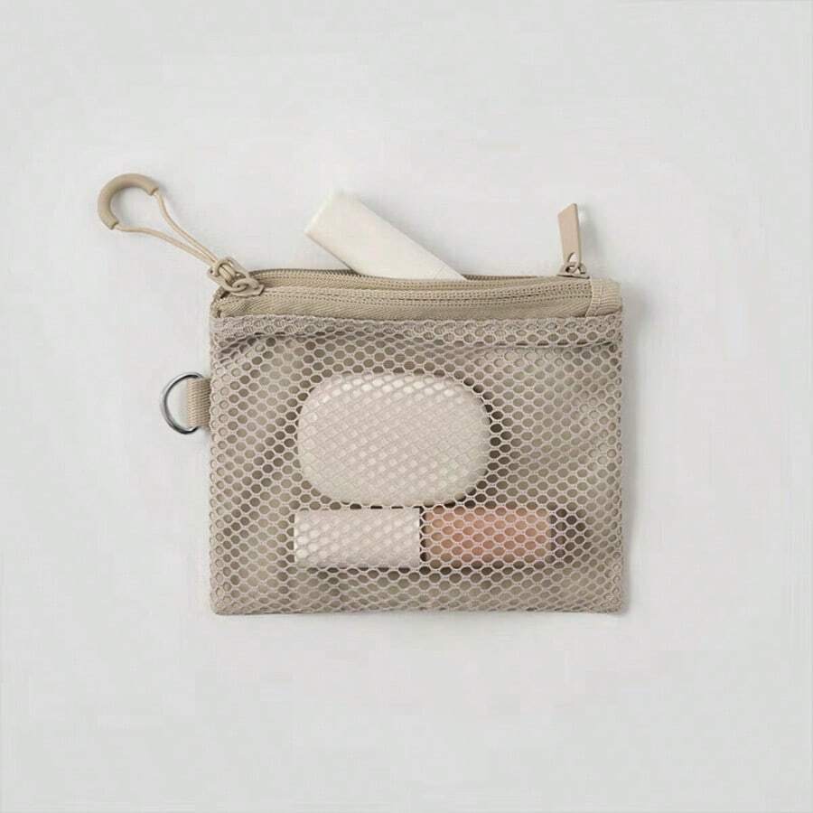 Polyester Double Zipper Makeup Bag, Dual-Layer Compartment Design, Mesh Breathable And Durable, One Layer Visible And One Layer Private Storage. Compact And Lightweight, Equipped With Hanging Hook, Convenient For Carrying, Suitable For Storing Cosmetics And Personal Items, Practical And Versatile For Travel. - Multicolor - View 1