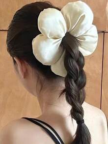 1pc/Set Large Satin Flower Scrunchie, Silk Flower Hair Tie, Korean Style Oversized Flower Hair Accessory, Elegant Cute Sponge Flower Scrunchie, Extra Large Hair Tie For Bun, Suitable For Thick Curly Hair - Multicolor - View 4