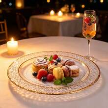 50/25/10/1pc Transparent Hammered Texture Double Gold Rim Plates, Transparent Bottom With Gold Rim, Elegant Dessert Plate, Pasta Plate, Pizza Plate, Cake Plate, Salad Plate, 7.5 Inch/10.25 Inch Size, Reusable And Easy To Clean, Suitable For Outdoor, Party, Birthday, Wedding And Holiday Gatherings - Clear - View 5