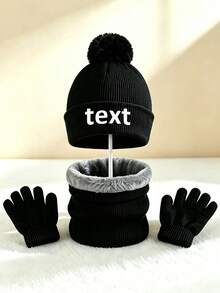 1Set Customized Printed Name Kids Single Pom-Pom Beanie Set, Soft Warm Knit Hat Set,Suitable For 3-8 Years Old Boys And Girls Daily Use Outdoor Outfit - Multicolor - View 6
