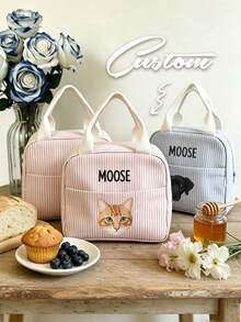 Personalized Pet Photo And Name Lunch Bag/Lunch Box, Customized Corduroy Lunch Box (Nameable), Suitable For Work, Travel And School. Suitable For Lunch Tote Bag, Back To School Gift, Essential For Study And Work, Gift For Her, Suitable For Holidays Or Vacations; Birthday, Anniversary And Valentine's Day Gift For Pet Lovers; Unique Gift. - Multicolor - View 5