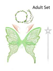 1pc/4pcs Adult Set Festival Fairy Butterfly Wings,Halloween Party Performance Props,Shiny Angel Wings For Wedding,Carnival Accessories,Elf Garland,Ear - Multicolor - View 13