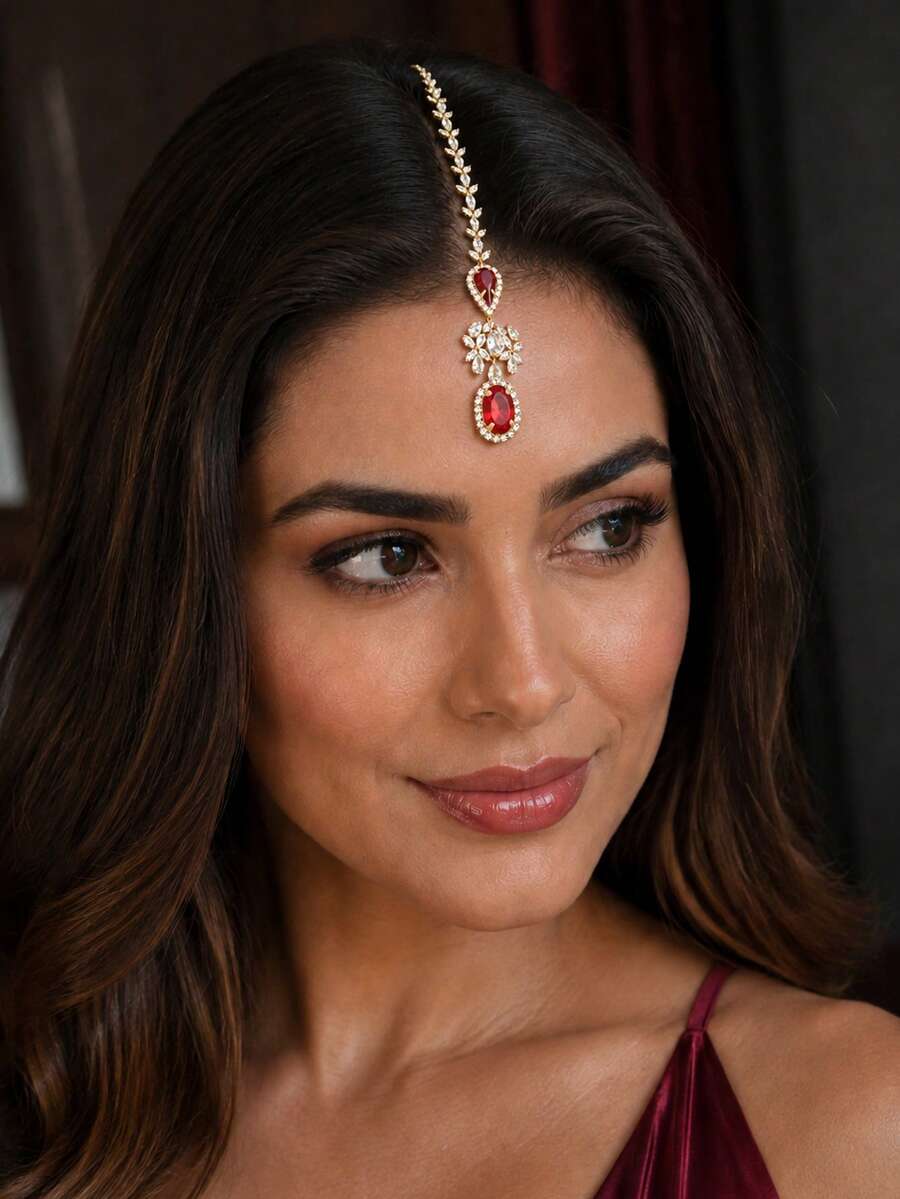 outingfit 1pc Vintage Bridal Forehead Chain Pearl Hair Chain Wedding Jewelry - Gold - View 1